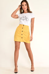 Mustard Corduroy Button Front Mini Skirt - Elcie-Skirts