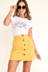 Mustard Corduroy Button Front Mini Skirt - Elcie-Skirts
