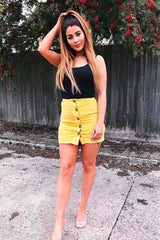 Mustard Corduroy Button Front Mini Skirt - Elcie-Skirts