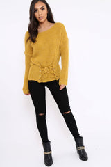 Mustard Corset Waist Knitted Jumper - Elizabeth-Jumper