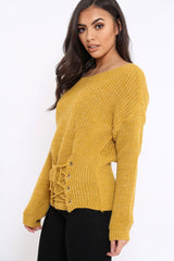 Mustard Corset Waist Knitted Jumper - Elizabeth-Jumper