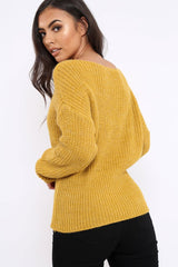Mustard Corset Waist Knitted Jumper - Elizabeth-Jumper