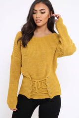 Mustard Corset Waist Knitted Jumper - Elizabeth-Jumper