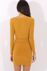 Mustard Cowl Neck Choker Bodycon Dress - Heidi-Dresses