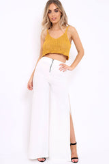 Mustard Crochet Scalloped Hem Crop Top - Alexi-Crop Tops