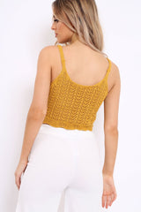 Mustard Crochet Scalloped Hem Crop Top - Alexi-Crop Tops