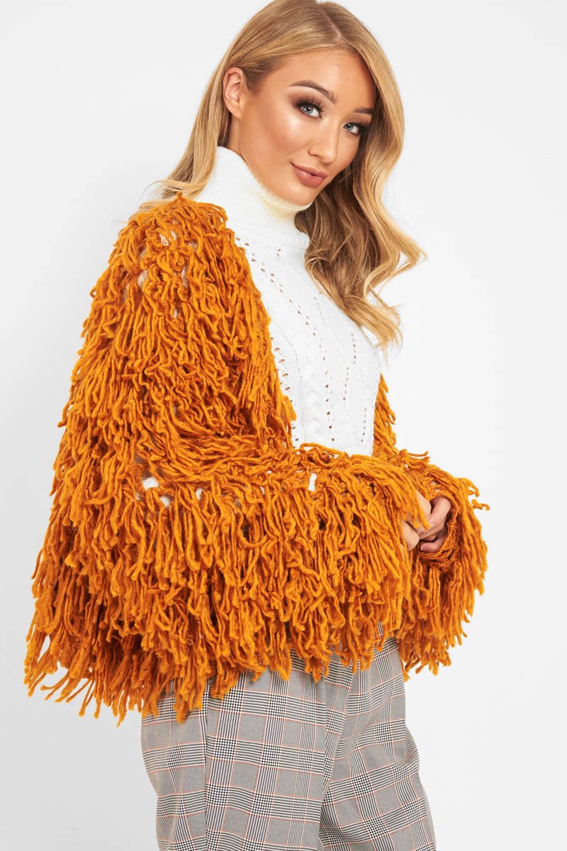 Mustard Crop Shaggy Jacket - Idelle-Jackets