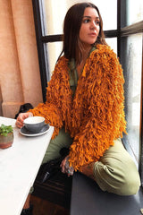 Mustard Crop Shaggy Jacket - Idelle-Jackets