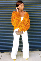 Mustard Crop Shaggy Jacket - Idelle-Jackets