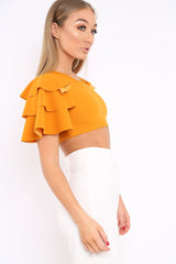 Mustard Crop Top Frill Arms - Jameila-Tops