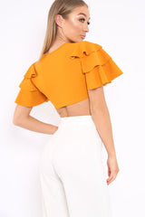 Mustard Crop Top Frill Arms - Jameila-Tops