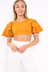 Mustard Crop Top Frill Arms - Jameila-Tops