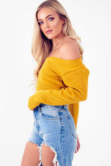 Mustard Crop V Neck Knit Jumper - Rozella-Crop Jumper
