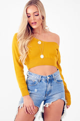 Mustard Crop V Neck Knit Jumper - Rozella-Crop Jumper