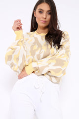 Mustard Cropped Batwing Camo Jumper - Lizy-Jumper