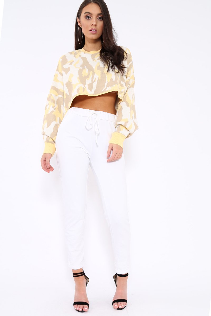 Mustard Cropped Batwing Camo Jumper - Lizy-Jumper