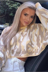 Mustard Cropped Batwing Camo Jumper - Lizy-Jumper