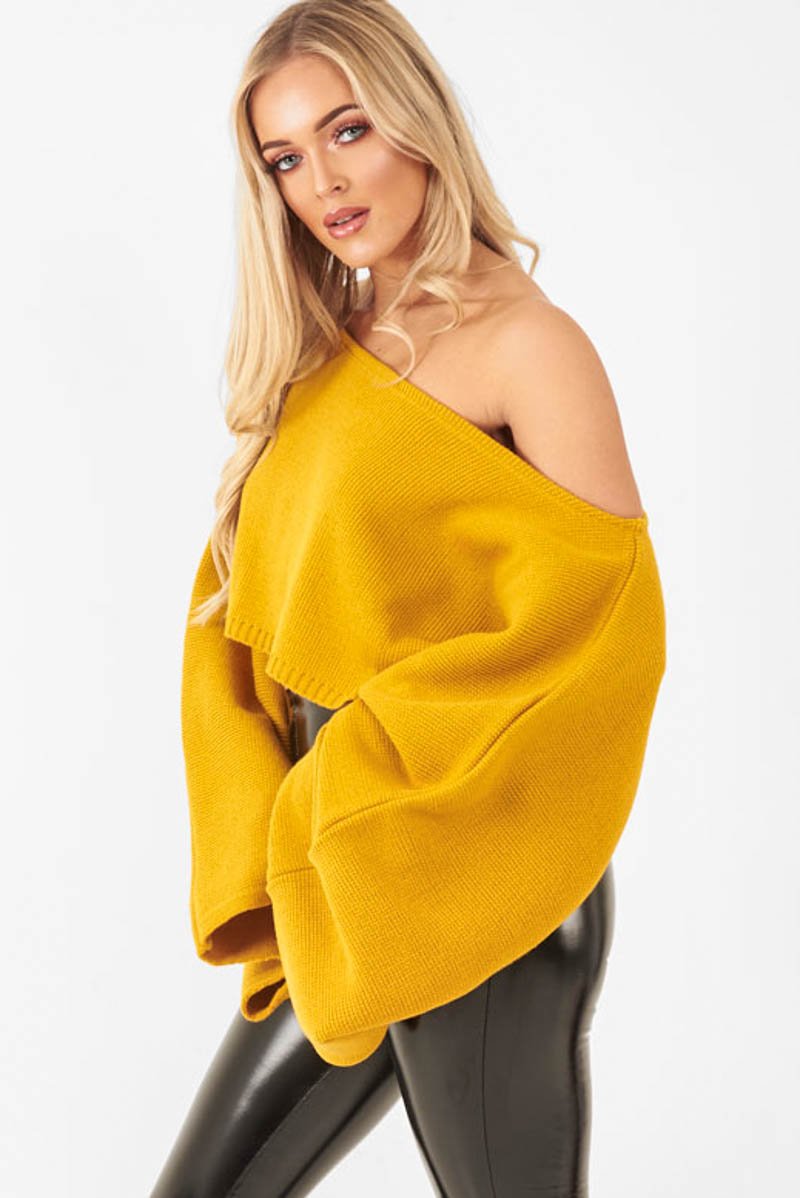 Mustard Cropped Batwing Jumper - Carmin-Jumper