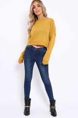 Mustard Cropped Curved Hem Jumper - Fearne-Jumper