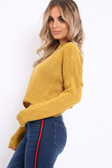 Mustard Cropped Curved Hem Jumper - Fearne-Jumper