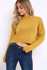 Mustard Cropped Curved Hem Jumper - Fearne-Jumper