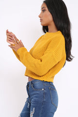 Mustard Cropped Knitted Jumper - Hennie-Jumper