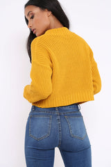 Mustard Cropped Knitted Jumper - Hennie-Jumper