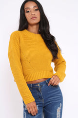 Mustard Cropped Knitted Jumper - Hennie-Jumper