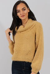 Mustard Cropped Roll Neck Jumper - Sophia-Jumper