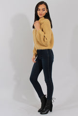 Mustard Cropped Roll Neck Jumper - Sophia-Jumper