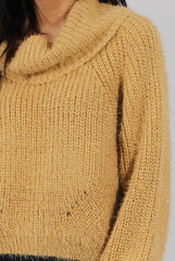 Mustard Cropped Roll Neck Jumper - Sophia-Jumper