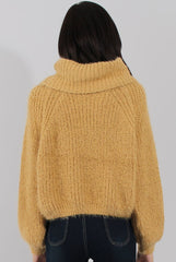 Mustard Cropped Roll Neck Jumper - Sophia-Jumper