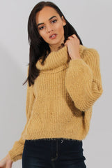 Mustard Cropped Roll Neck Jumper - Sophia-Jumper
