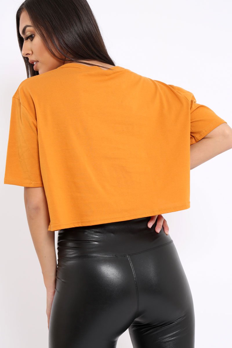 Mustard Cropped Tee with Applique Sequin Tiger - Avery-Tops