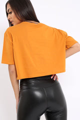 Mustard Cropped Tee with Applique Sequin Tiger - Avery-Tops