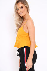 Mustard Cross Back Frill Hem Crop Top - Jess-Crop Tops
