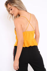 Mustard Cross Back Frill Hem Crop Top - Jess-Crop Tops