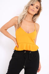 Mustard Cross Back Frill Hem Crop Top - Jess-Crop Tops