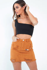 Mustard Denim Rip Mini Skirt - Selenia-Skirts
