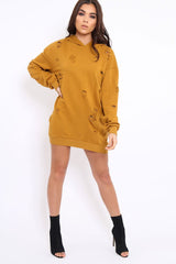 Mustard Distressed Oversized Hoodie - Khloe-Hoodies