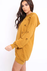 Mustard Distressed Oversized Hoodie - Khloe-Hoodies