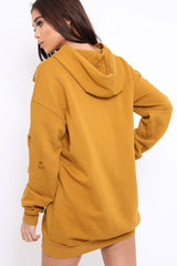 Mustard Distressed Oversized Hoodie - Khloe-Hoodies