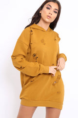 Mustard Distressed Oversized Hoodie - Khloe-Hoodies