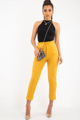 Mustard Drawstring Seam Front Tailored Joggers - Lissie-Trousers
