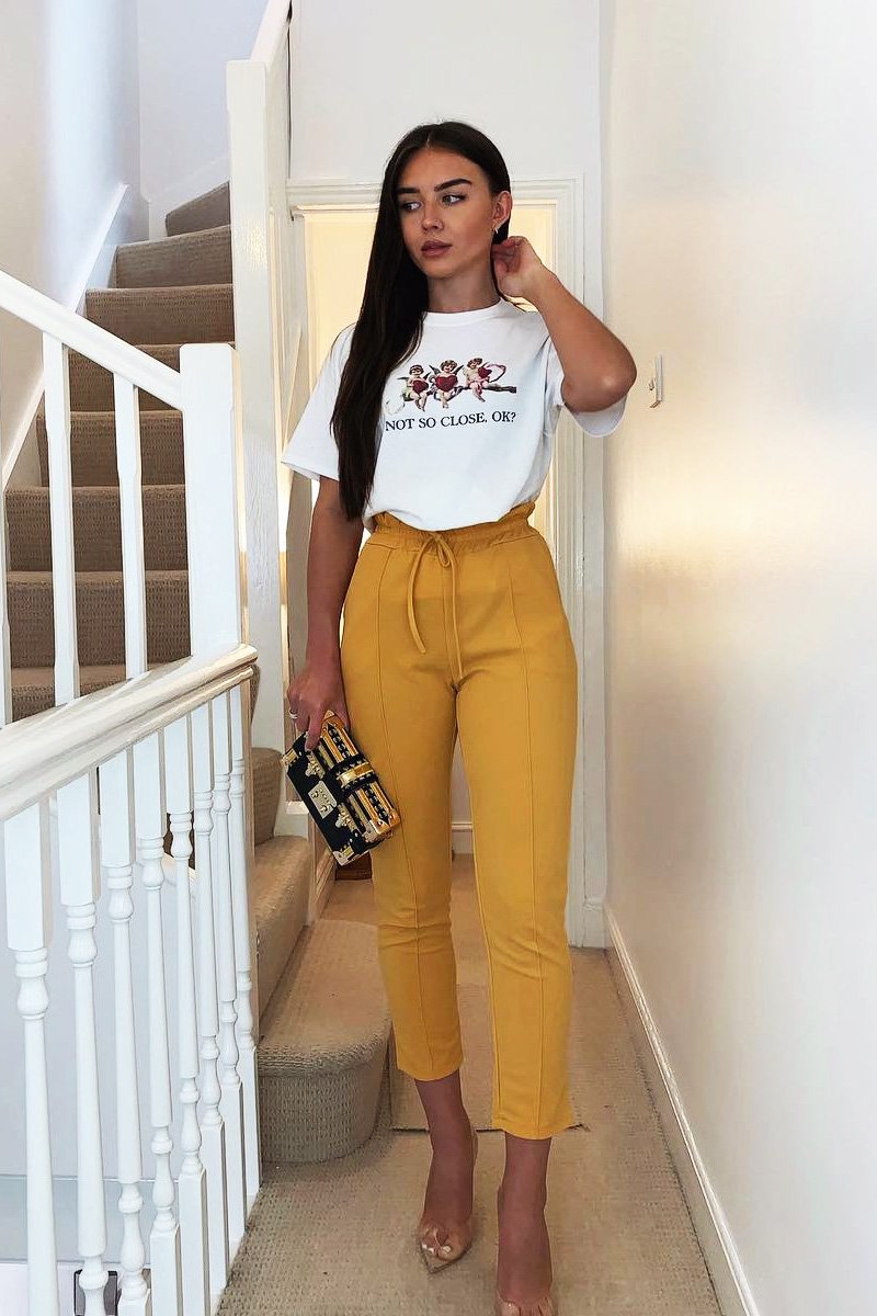 Mustard Drawstring Seam Front Tailored Joggers - Lissie-Trousers