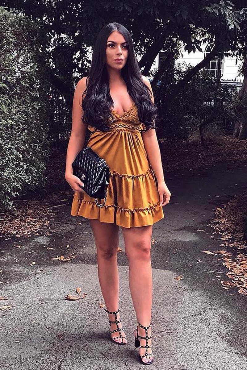 Mustard Embroidered Tiered Baby Doll Dress - Rowen-Dresses