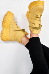 Mustard Extreme Sole Chunky Lace Up Boots - Jaxson-Boots