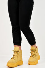 Mustard Extreme Sole Chunky Lace Up Boots - Jaxson-Boots