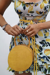 Mustard Faux Croc Circle Handbag - Jackie-Bags