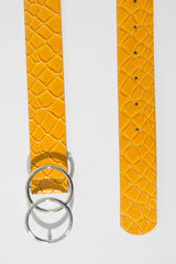 Mustard Faux Croc PU Double Circle Buckle Belt - Tansy-Belts